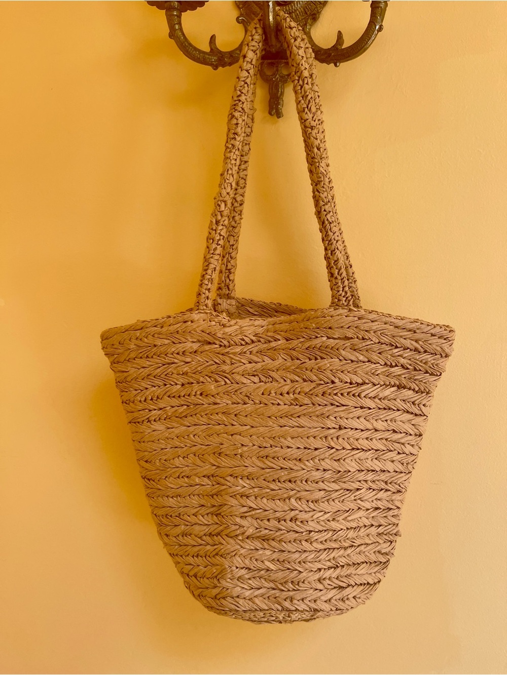 J Crew Hand Woven Straw Malta Tote Bag in Natural Tan